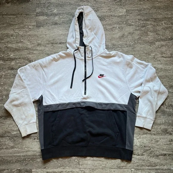Nike Men's White and Gray Hoodie Sweater - Picture 1 of 6